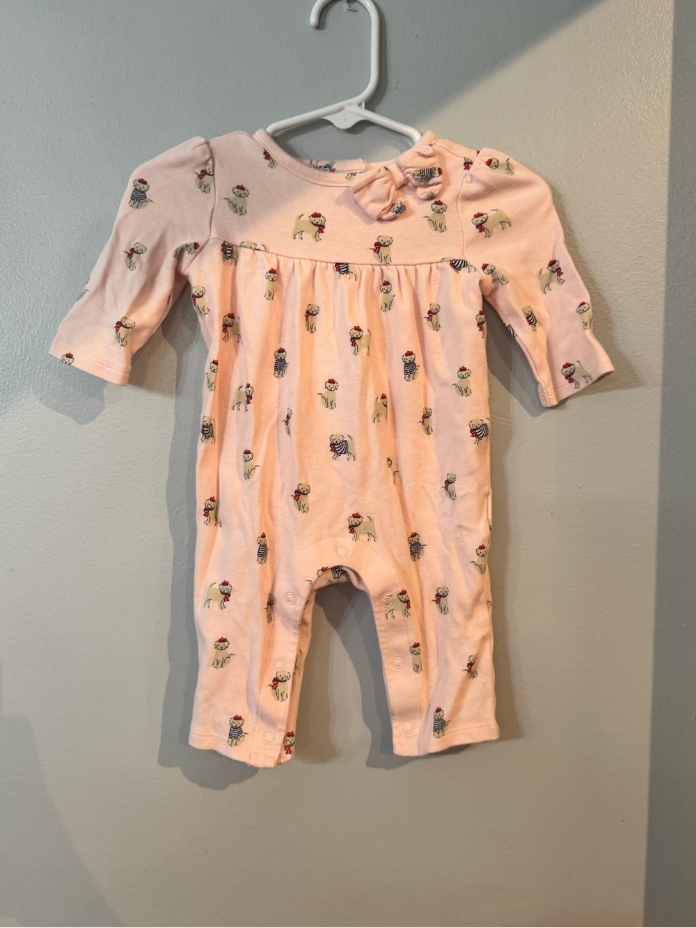 Janie and Jack Pale Pink Puppy Print Cotton One-Piece
